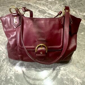 Vintage Coach Campbell Leather Double Handle Silk Lining Plum Bag F1373-F24881